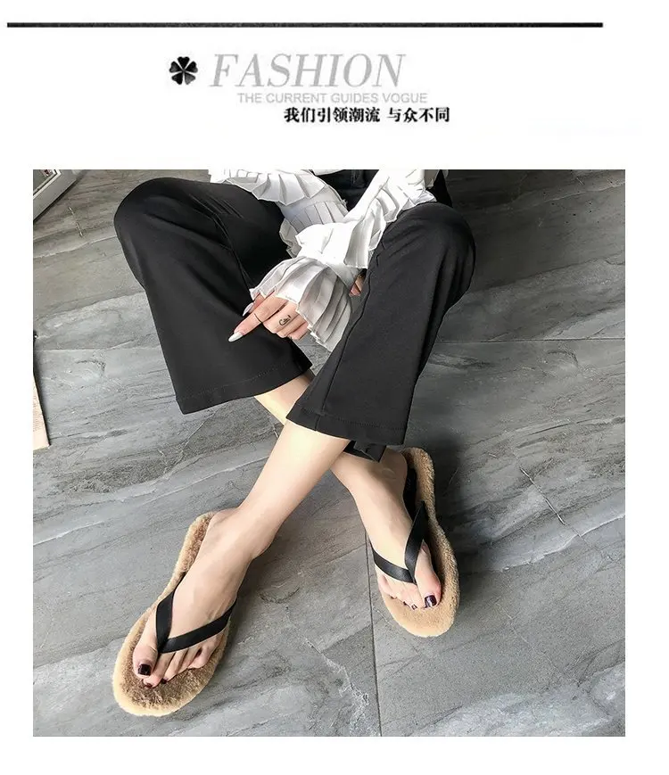 Classics Winter Women Fur Flip Flops Outside Flat Open Toe Women Shoes Solid Casual Faux Fur Slippers