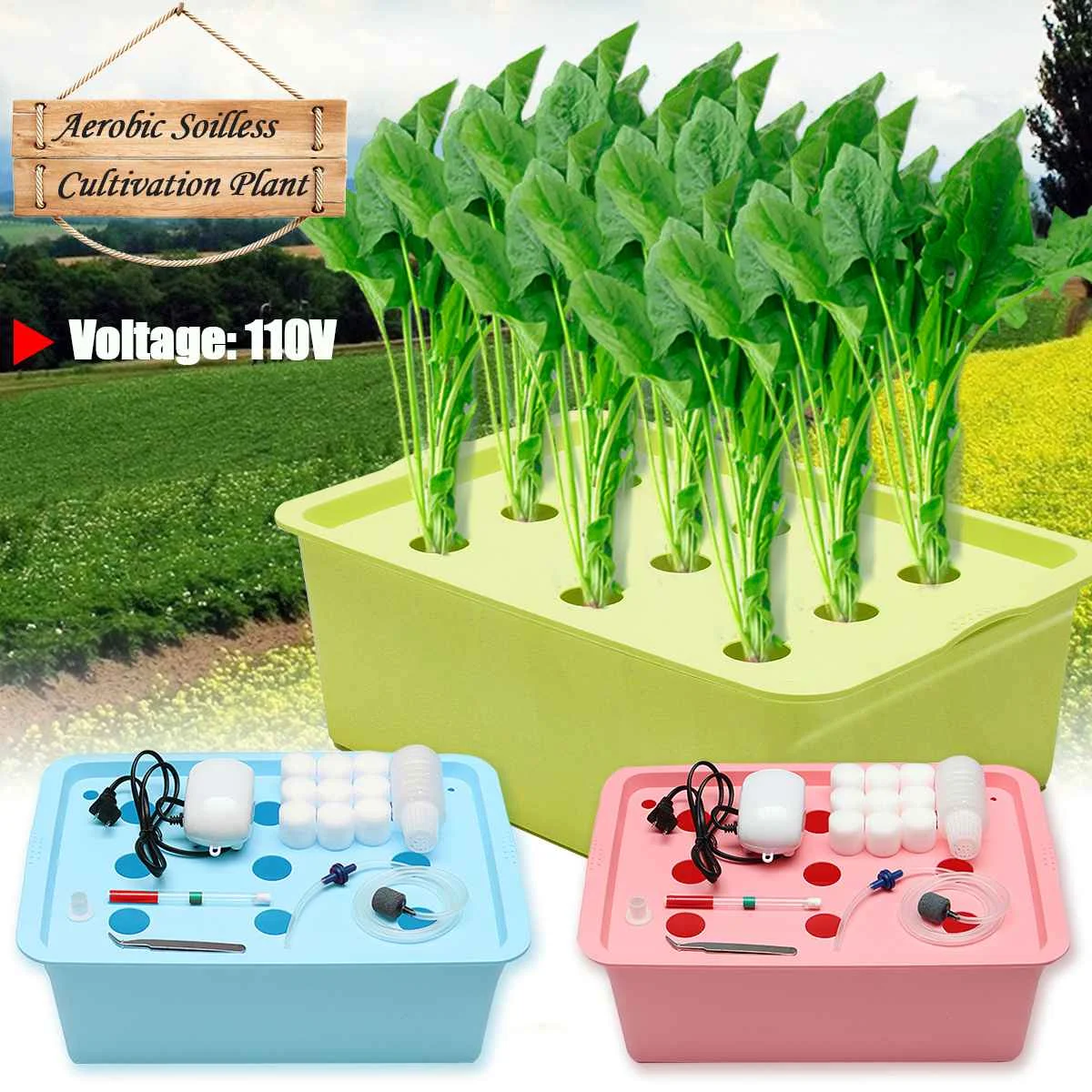110 В Комплект гидропонной системы с 9 отверстиями DWC аэробная система для
