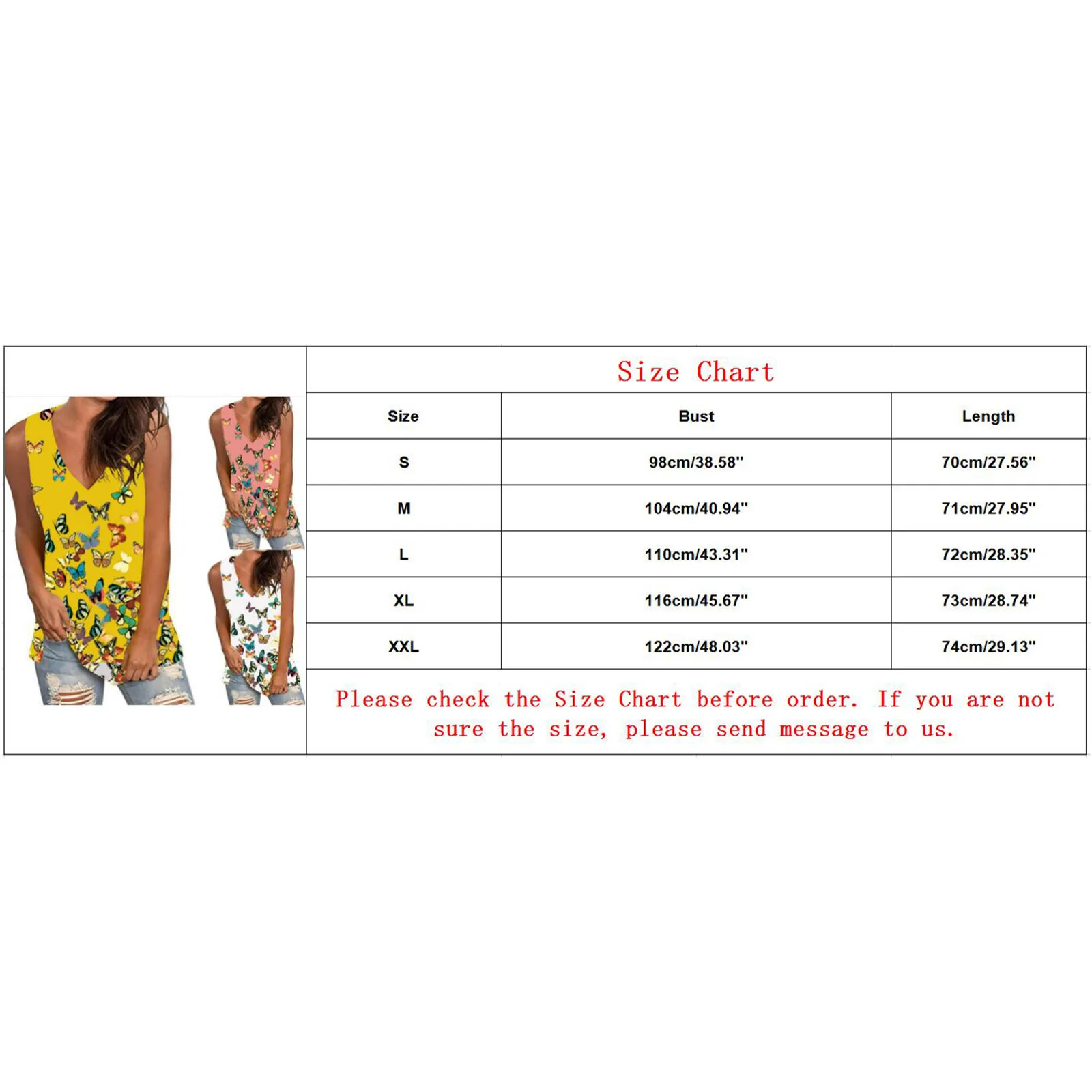

Harajuku Womens Tanks Butterfly Print Plus Size Summer Tube Top Sleeveless V-neck Pullover Casual Camisole &C7