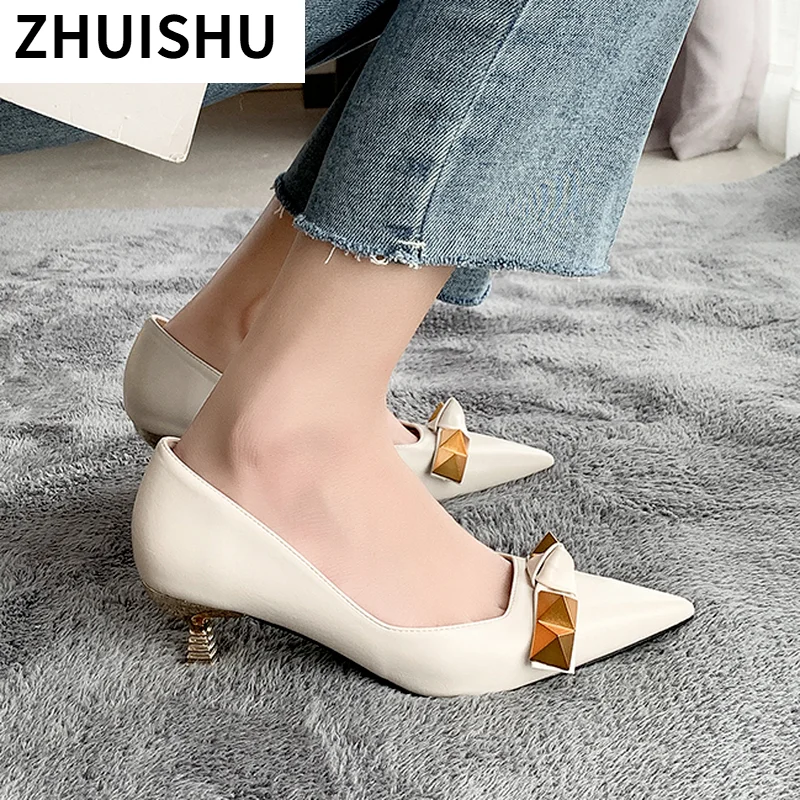 

2021 Women Pumps Fashion Metal Ladies Shoes Thin Heels Woman Party Pointed Toe Summer Sandals Lady High Heels For Female Pumps