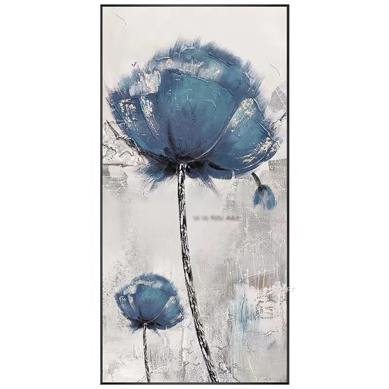 

100%Hand Painted Abstract Canvas Painting Wall Art Blue and White Modern Flower Pictures For Office Room Nordic Home Decor Abstr
