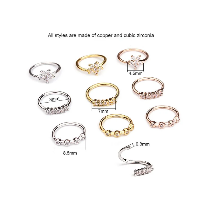 1 шт. Новый стиль нос пирсинг ювелирные изделия Cz Хооп Серьги Надеваемые На ушной