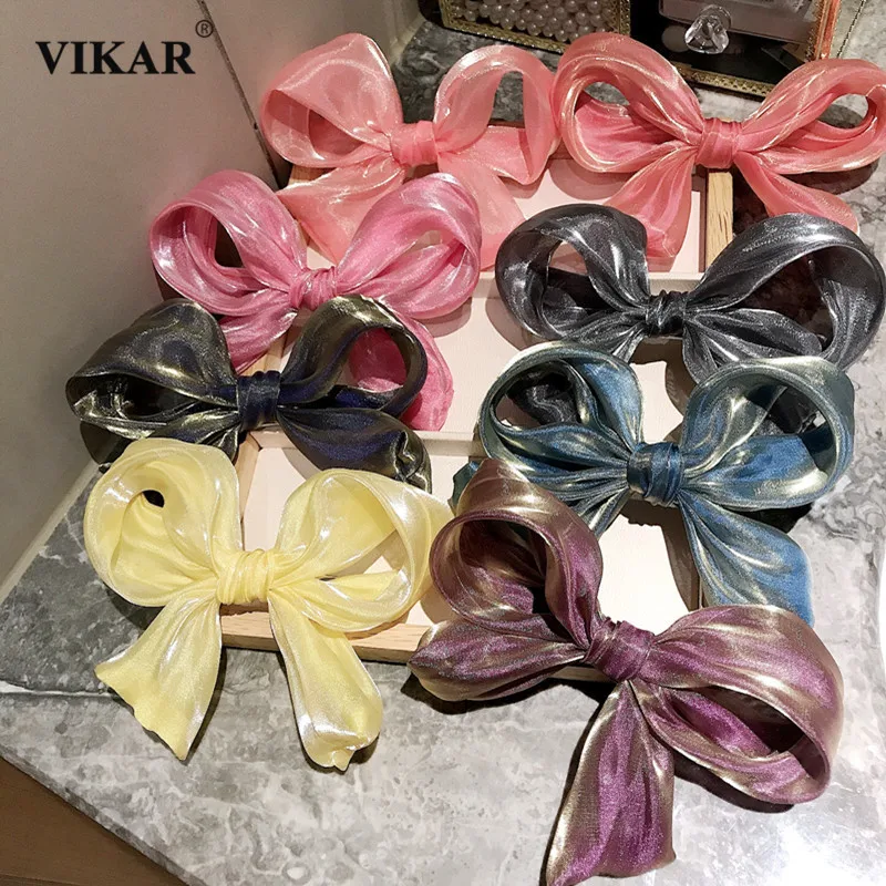 

VIKAR New Aurora Color Headband Women Luxury 8.3in Big Bow Hair Ornament Clips Hairpins Headwear Fashion Hair Accessories