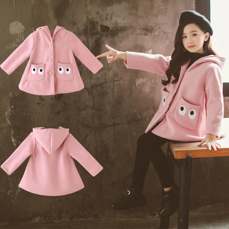 

Loose Jacket Winter Spring Coat Outerwear Top Children Clothes School Kids Costume Teenage Girl Clothing Woolen Cloth High Quali
