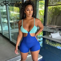 bomblook sexy party club romper for women summer 2021 patchwork sleeveless cut out backless playsuits female casual streetwears
