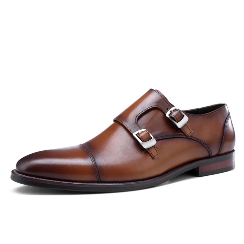 Мужские кожаные туфли Wincheer коричневые модельные ручной работы с ремешком в