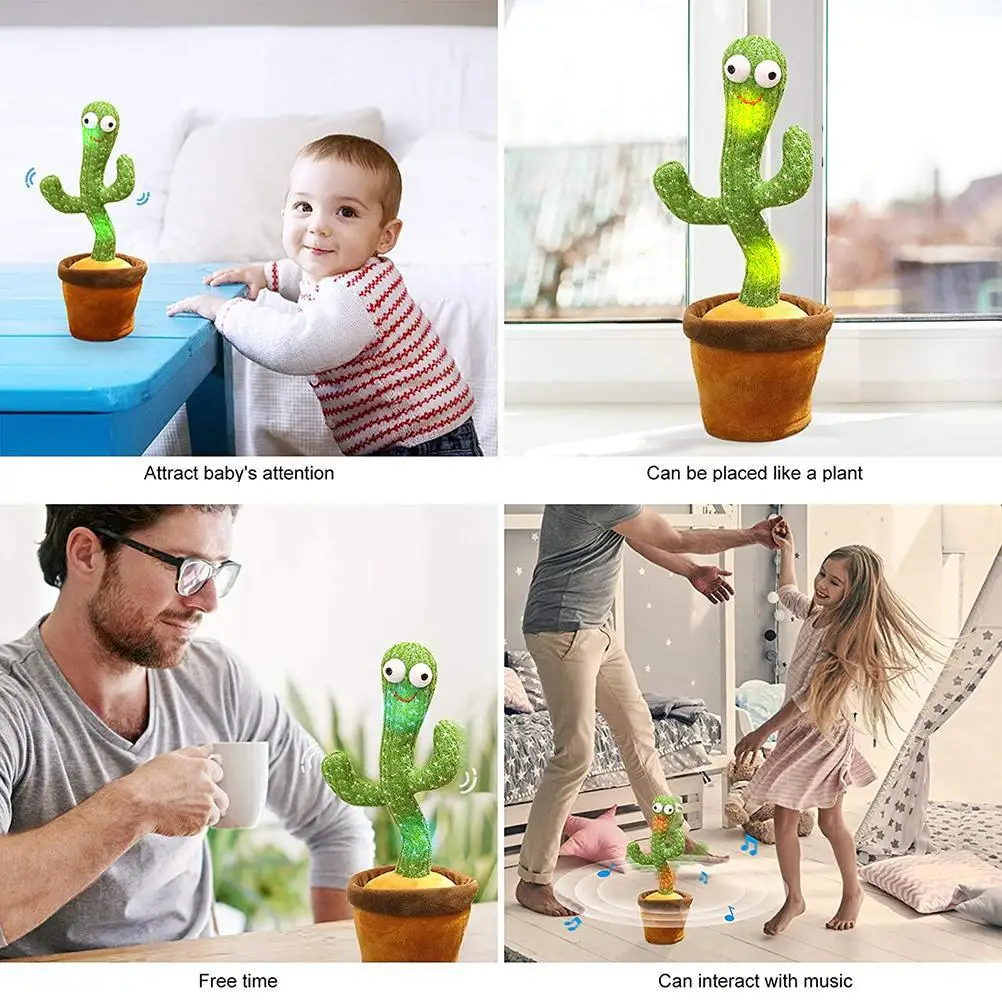 

2021Singing Electric Plush Cactus 120 Songs Dancing & Twisting Luminous Cactus Recording Learn to Talk Twisting Plush Toys