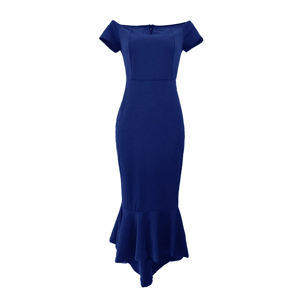 

new hotcute style elegant trumpet solid woman party dresses spring summer strapless short sleeve mermaid banquet dresses