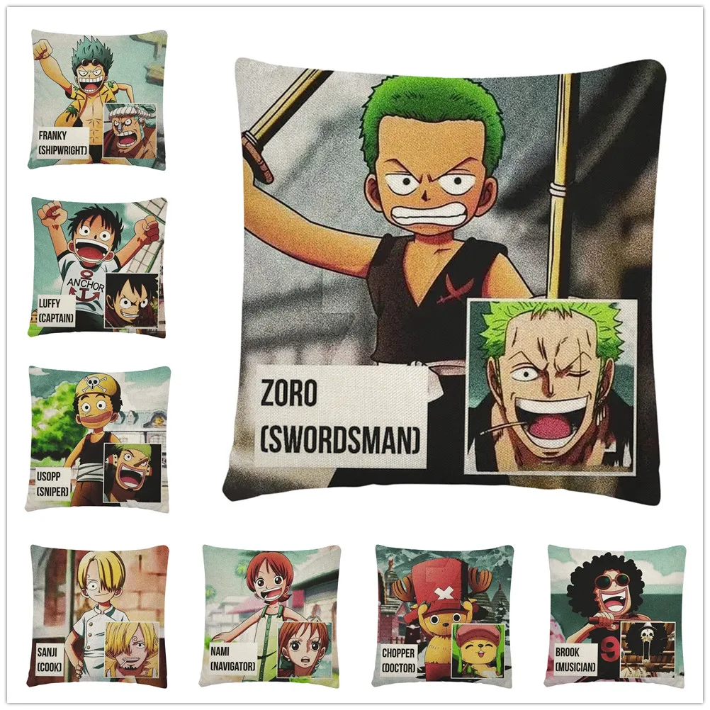 

One Piece Childhood Cartoon Pattern Linen Cushion Cover Pillowcase Home Sofa Car Decoration Pillowcase45X45 Cm