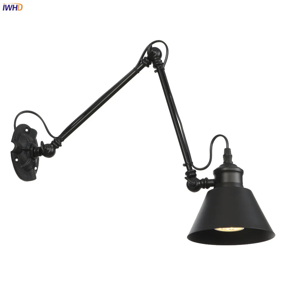 IWHD Регулируемый Настенный ретро-светильник с длинной ручкой для дома спальни