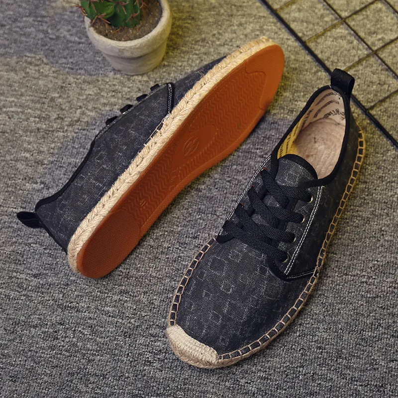 

Hemp Rope Men's Flat Shoes Spring Summer Lace Up Solid Espadrilles Men Fashion Breathable Canvas Shoes Man Loafers Handmade