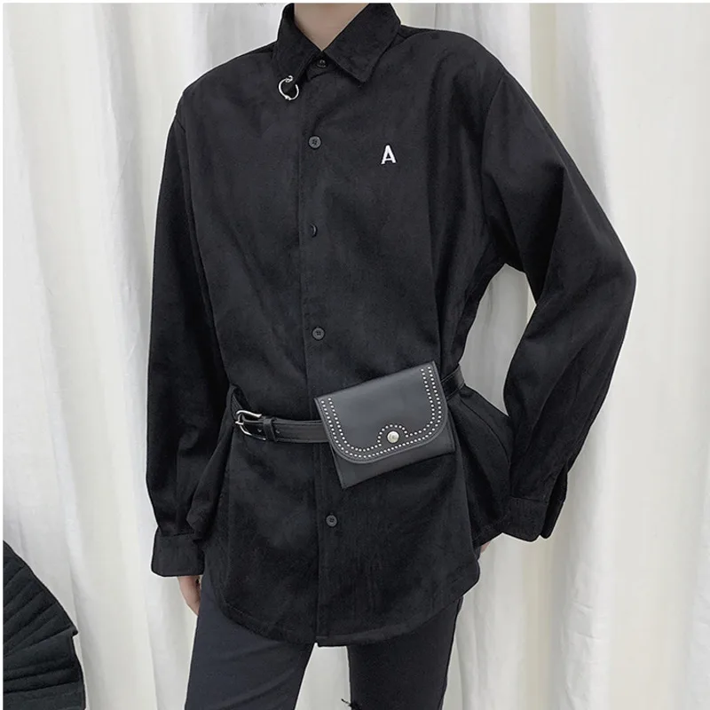 

LANMREM women autumn witner black shirts for women suede velvet shirt with waist bag 2021 tide oversize clothes YJ981