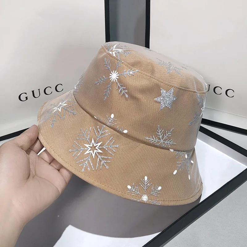 

New Women's Cotton Bucket Hat Female Women Hat Snowflake Sequin Fisherman Hat Korean Basin Hat Summer Outdoor Sunscreen Sun Hat