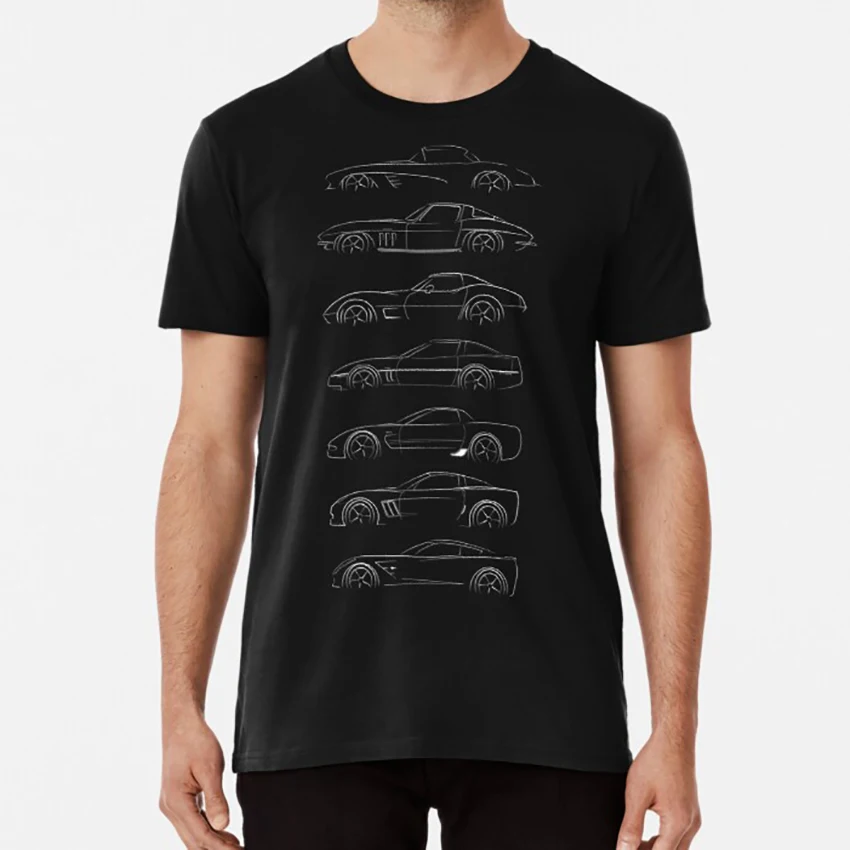 Белая футболка Evolution Of The Corvette C1 C2 C3 C4 C5 C6 C7 Chevy Chevrolet Corvette|Мужские футболки| |