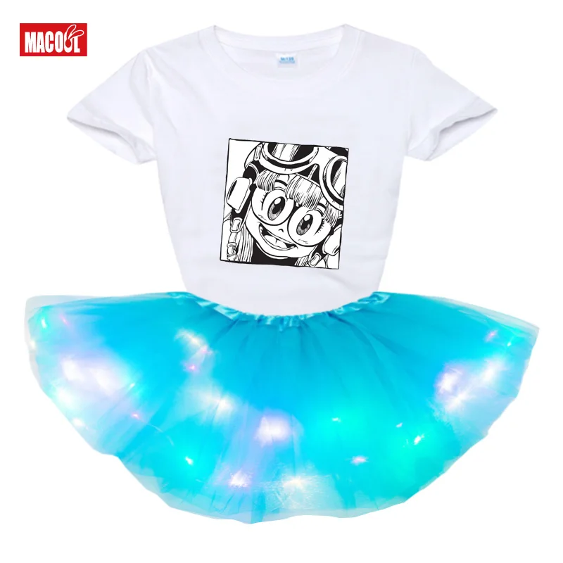 Girls Summer Dress Cartoon Print LED Light Glow Dress Baby Girl Costume Princess Christmas Party Cute Tutu Dress Kids Clothing