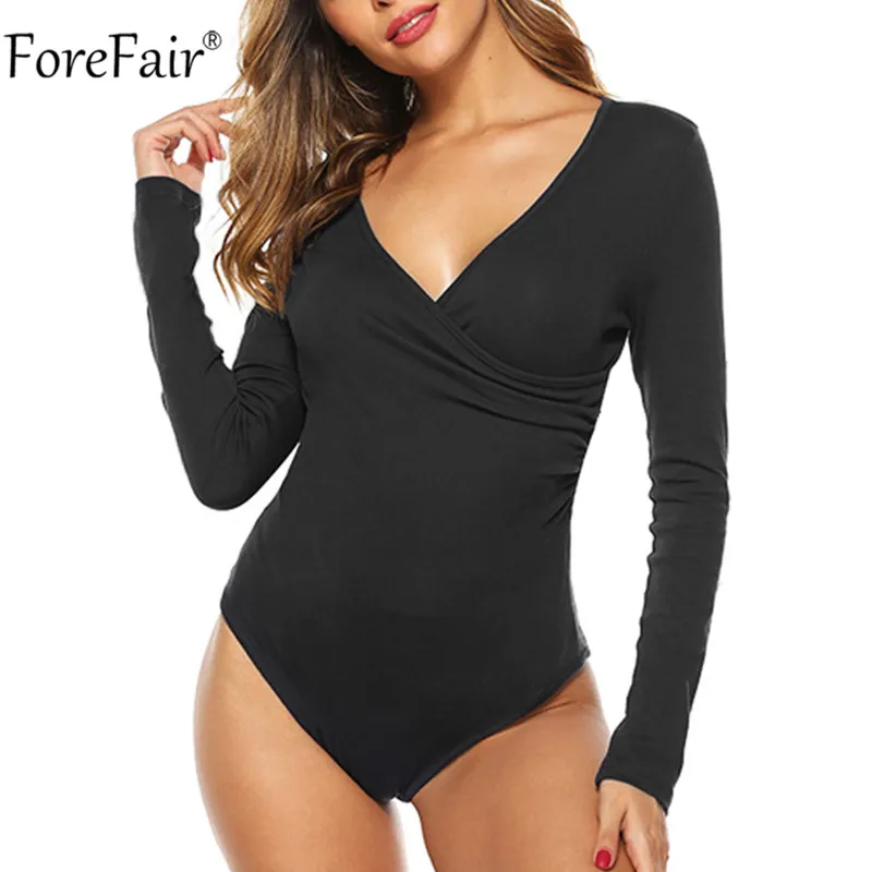 Женское хлопковое боди с длинным рукавом V-образным вырезом | Женская одежда