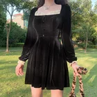 Женское ТРАПЕЦИЕВИДНОЕ ПЛАТЬЕ, элегантное черное однотонное облегающее платье мини во французском ретро-стиле с длинными рукавами-фонариками и квадратным вырезом, в готическом стиле