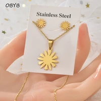 stainless steel new animals plants flowers butterfly pendant necklace sets for women gold color stud earrings 2021 new trendy