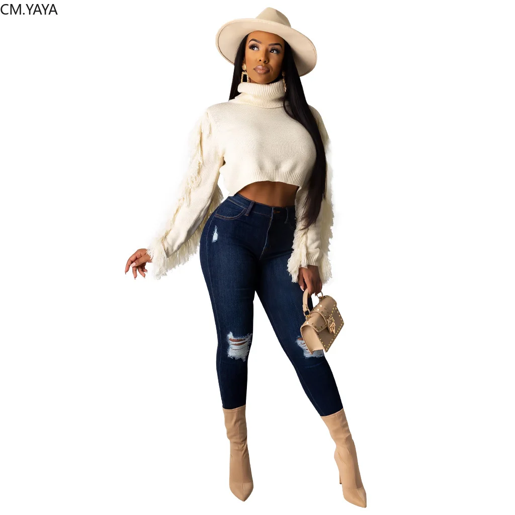 2020 Women New Winter Turtleneck Sweaters Long Sleeve Solid Tops Sexy Tassel Fashion Night Club Party Street Slim 3913 | Женская одежда