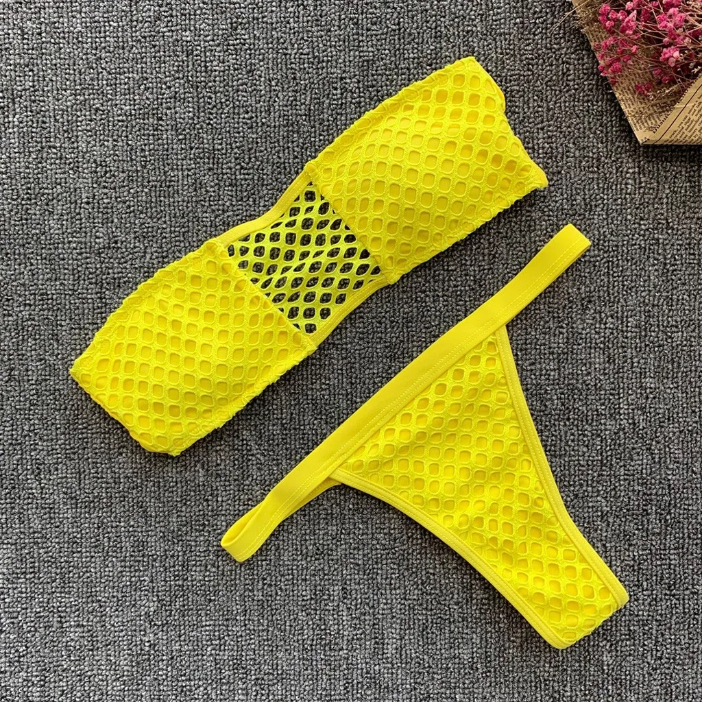 Бикини 2019 пикантный однотонный цвет Женский раздельный бандажный сетчатый