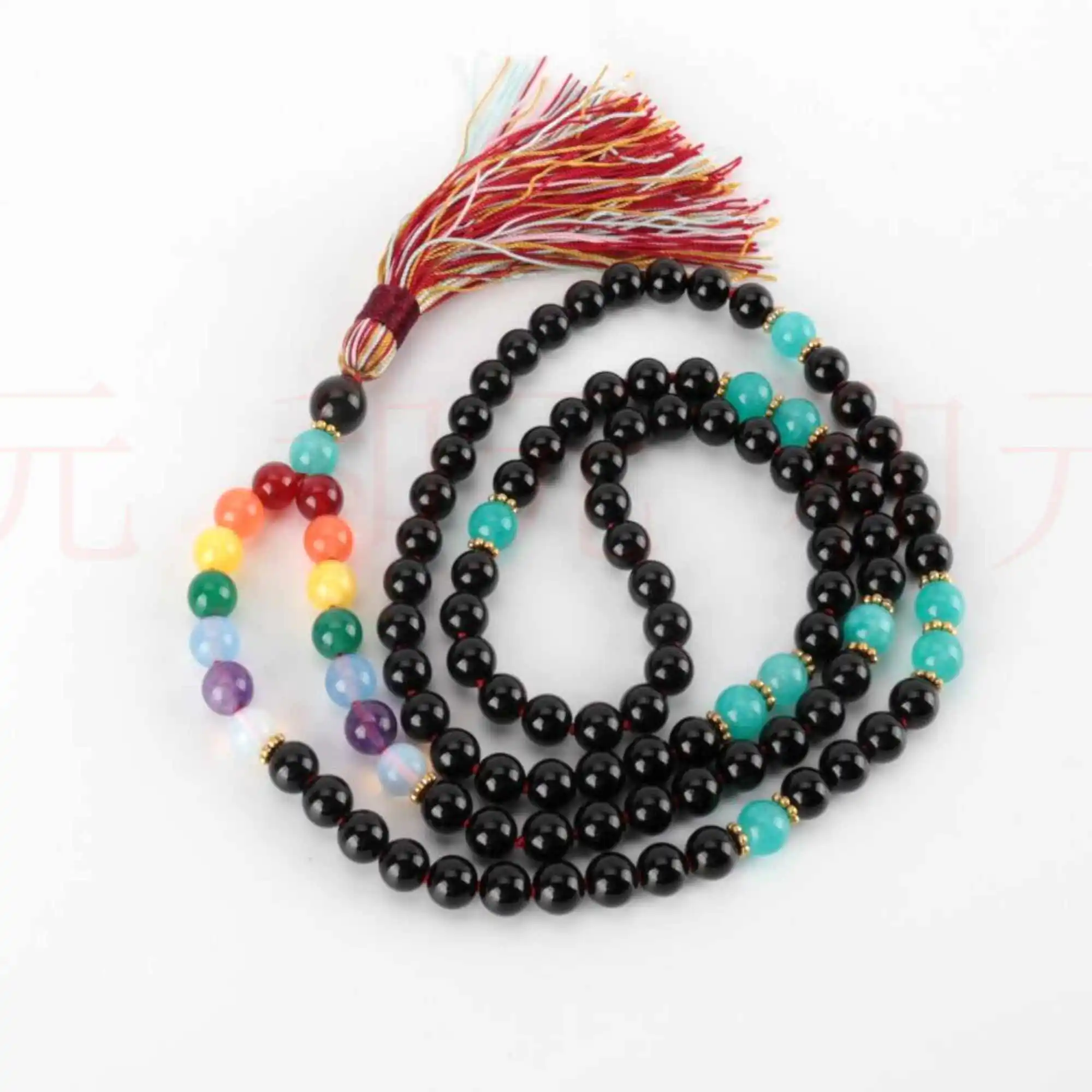 

8mm 108 Natural 7 chakras black agate beads knot necklace All Saints' Day Beaded Wristband Mental Souvenir Calming Restore Chain