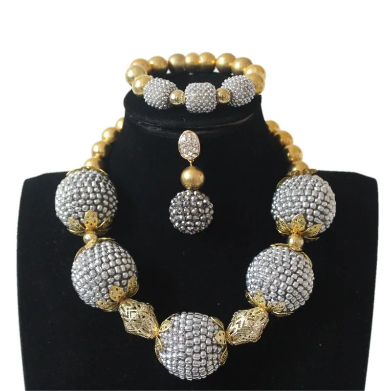 

Dudo Store African Beads Balls Dubai Necklace Set With Gold Divider Crystal Beaded Jewellery Set 3 Pieces Christmas Set