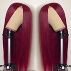 Винно-красный парик прямой длинный синтетический парик на сетке спереди для женщин 99J бордовый бесклеевой жаропрочный волосы ежедневного ношения