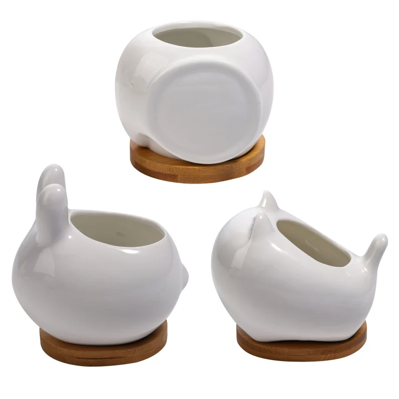 

ZL Ceramic Animal Succulent Flowerpot Set Kitten + Bamboo Support (excluding Plants)