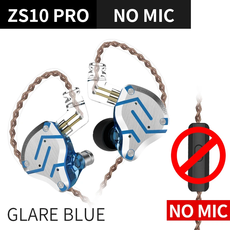 Glare blue no mic KZ ZS10 PRO 4BA+ 1DD гибридная Hi-Fi металлическая гарнитура наушники-вкладыши Спортивная гарнитура с шумоподавлением AS10 AS16 ZST ZSN ES4 T2 ZSX C12 - Цвет: Glare blue no mic
