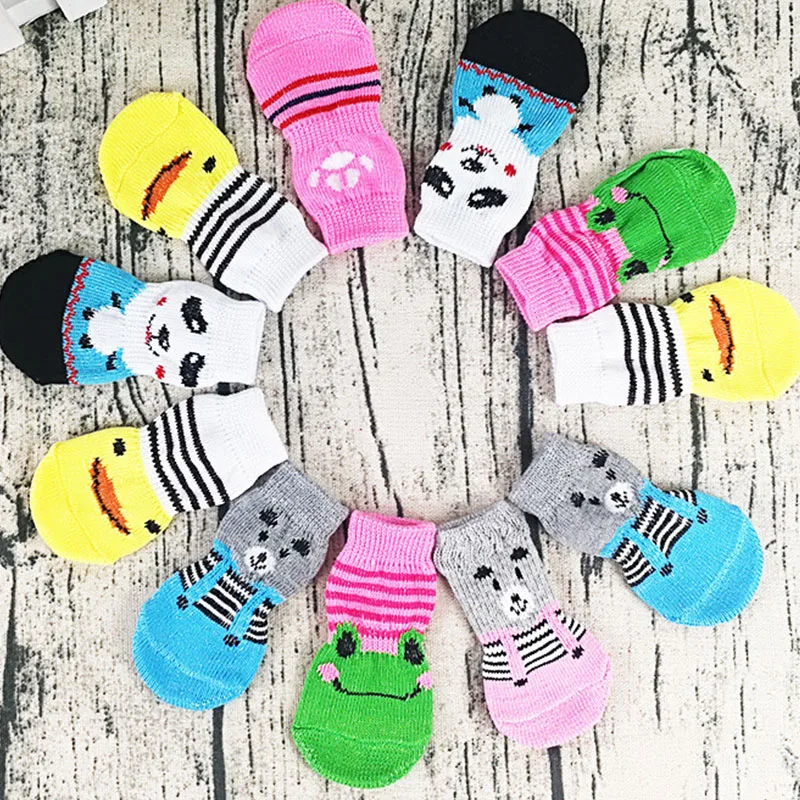 

4Pcs/set Autumn Winter Pet Dog Socks Anti-Slip Knitted Small Dogs Shoes Thick Warm Paw Protector Cute Puppy Cat Indoor Wear Boot