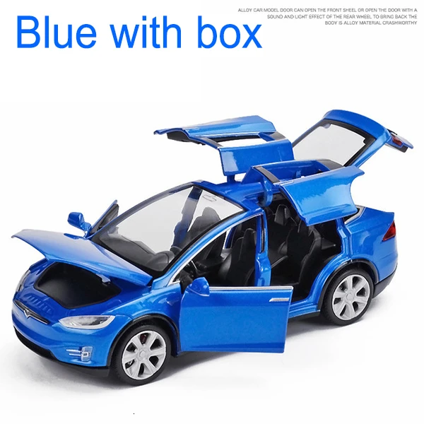 Blue with box 1:32 Tesla модель X90 сплав Diecasts модель автомобиля Высокая Имитация металлические транспортные средства автомобиль оттягивание 6 открытая дверь игрушки для детей Подарки - Цвет: Blue with box
