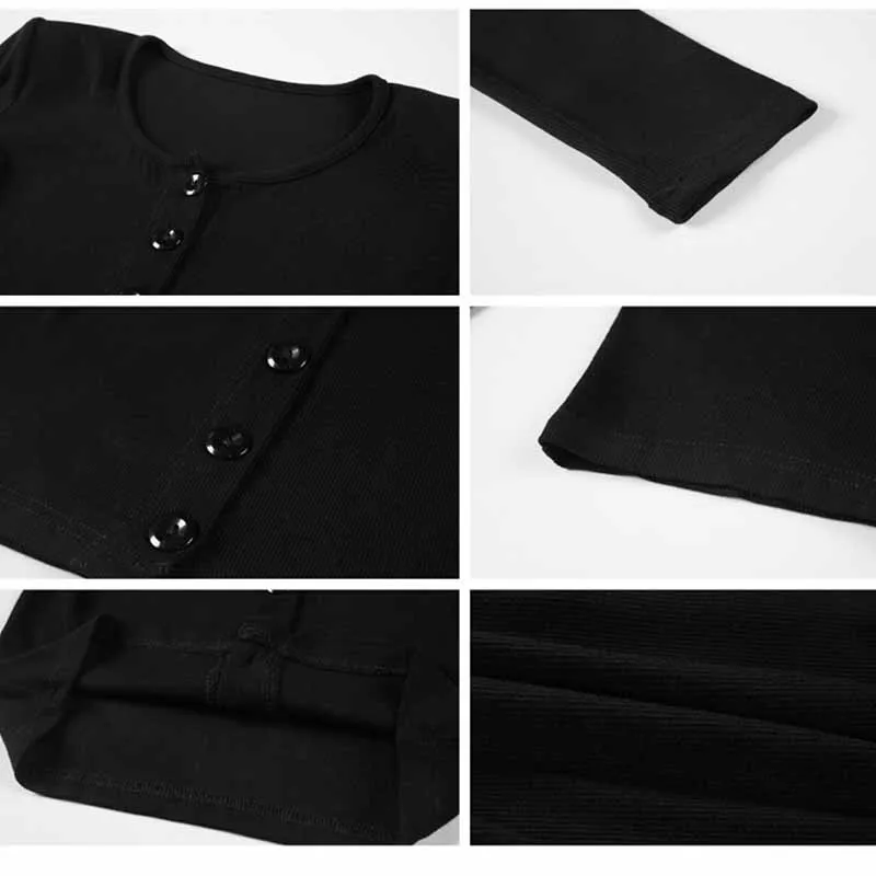 Женский однотонный черный вязаный джемпер с длинным рукавом короткий топ