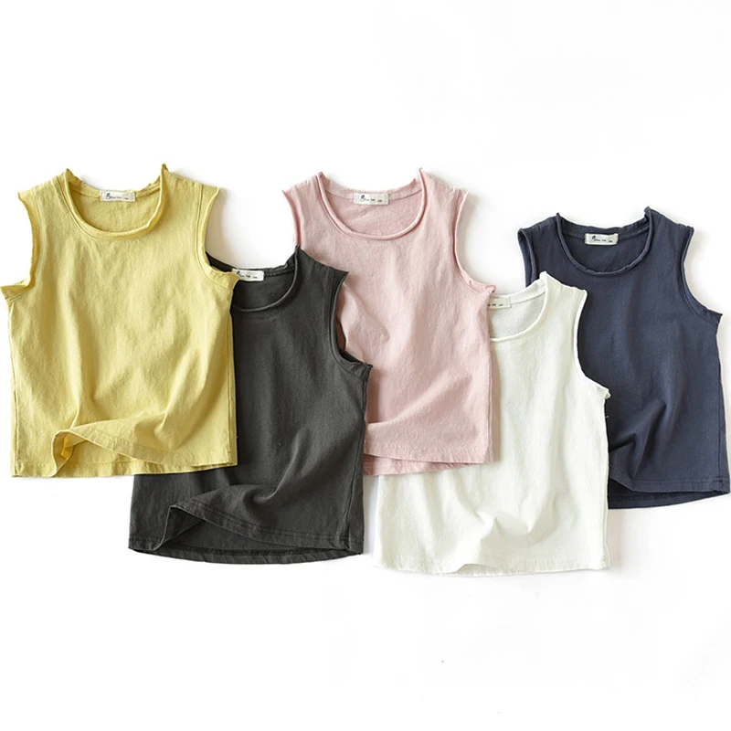 

2020 Summer Children T Shirts Solid Color Cotton Sleeveless T Shirts for Boys Girls Tops DT106