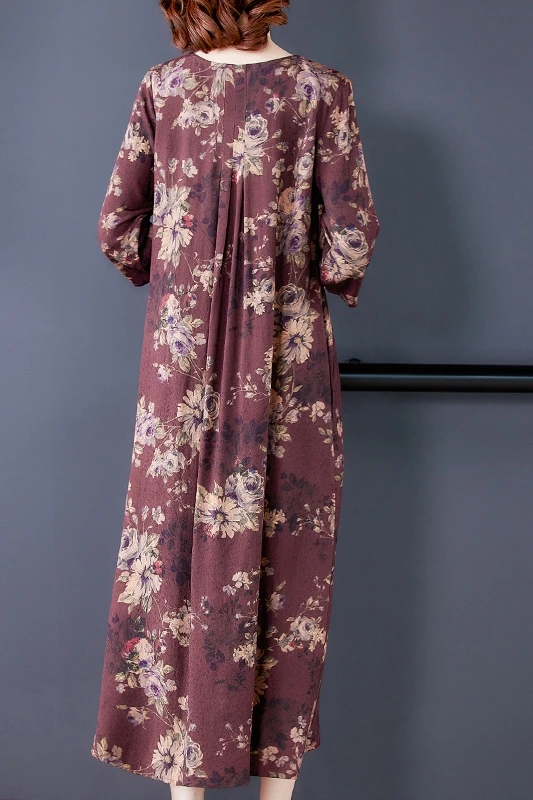 

COIGARSAM 4XL Plus Size Three Quarter Sleeve Women dress New Spring Summer Print Loose Dresses Red 9105