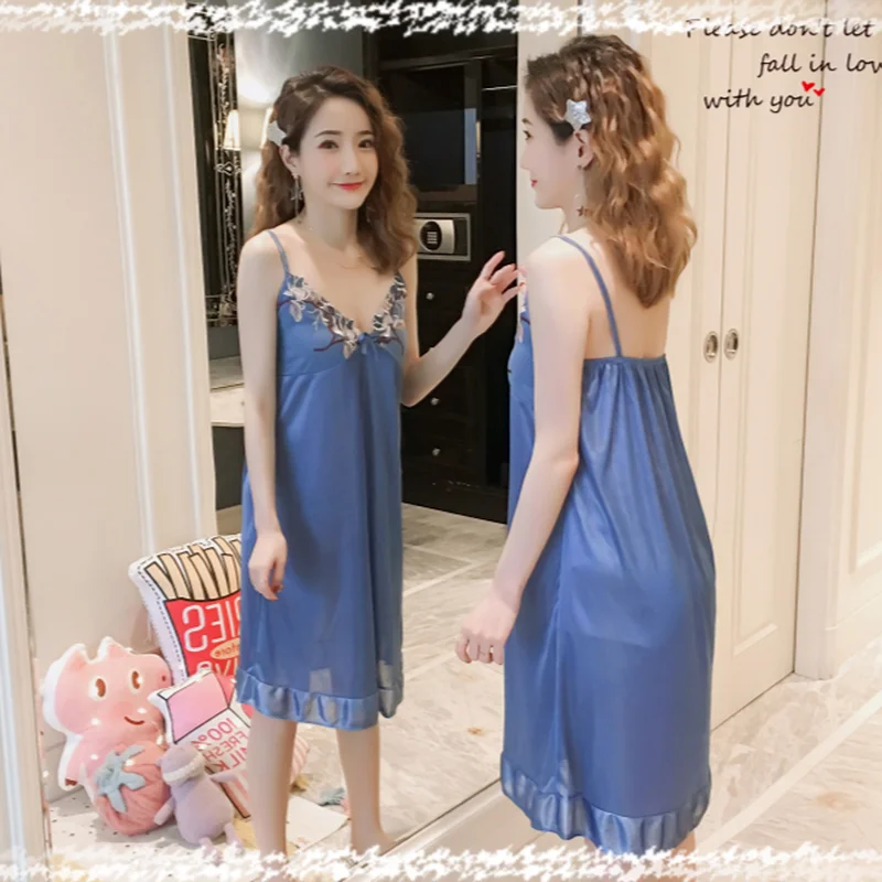 

Nightgowns Women Silk Thin Sleeveless Sleepshirts Womens Sexy Fashion Ins Lounge Female Sweet Cute Off-shoulder Leisure Chic New