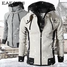 Мужская Флисовая Куртка EAEOVNI, повседневная приталенная куртка-бомбер на молнии, с воротником-шарфом и капюшоном, Осень-зима 2021