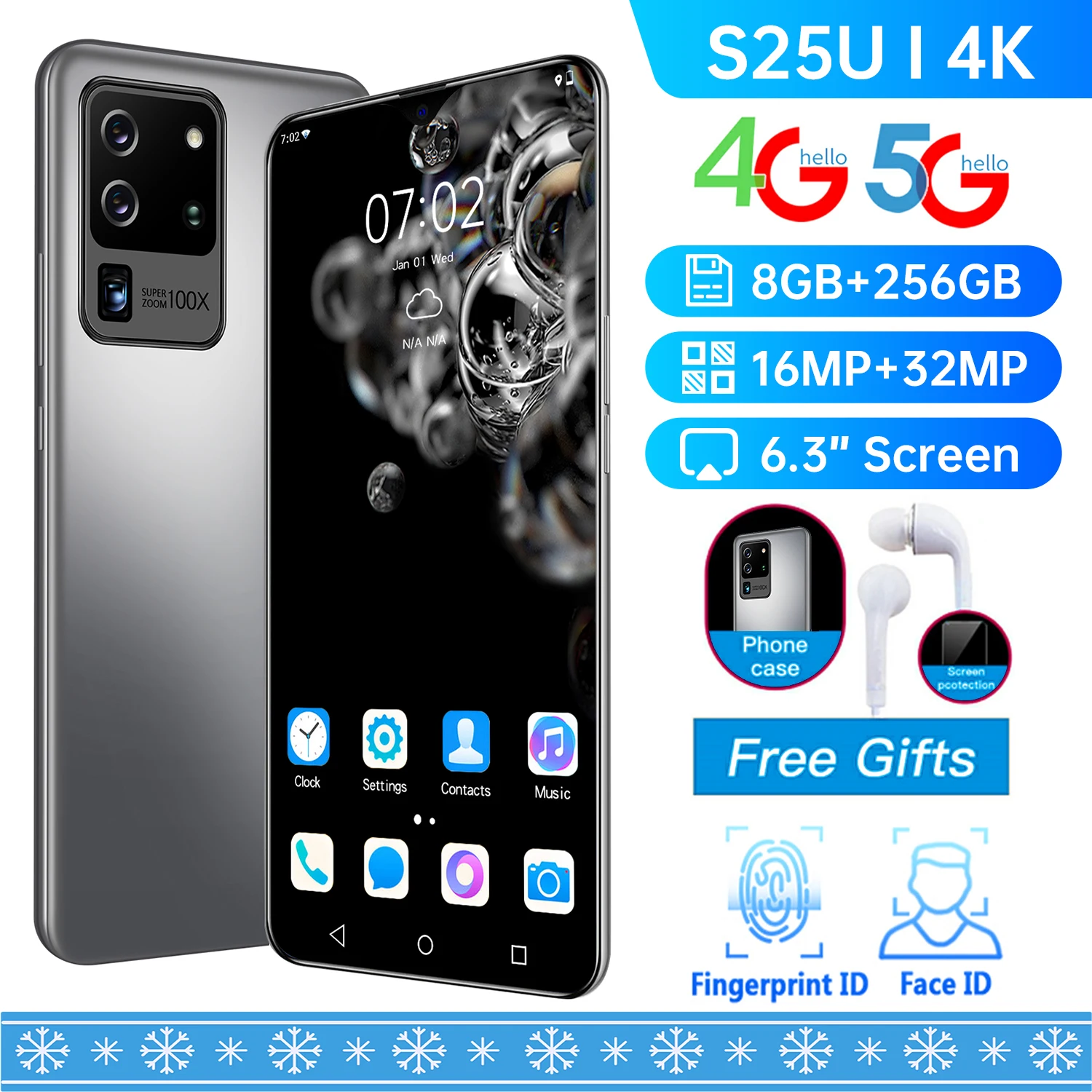 Новый смартфон S25U 10 ядер 12G 512G отпечаток пальца разблокирует двойную карту в