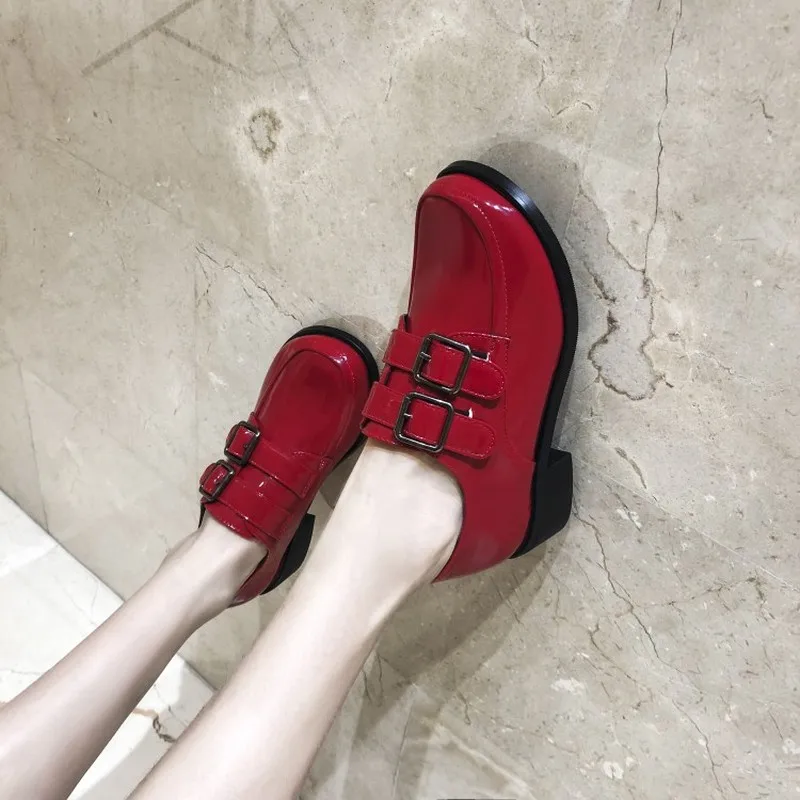 

US4-11 Womens Round Toe Patent Leather Block High Heel Pumps Slip On Shoes OL Shoes Low Top 3Colors Plus Size