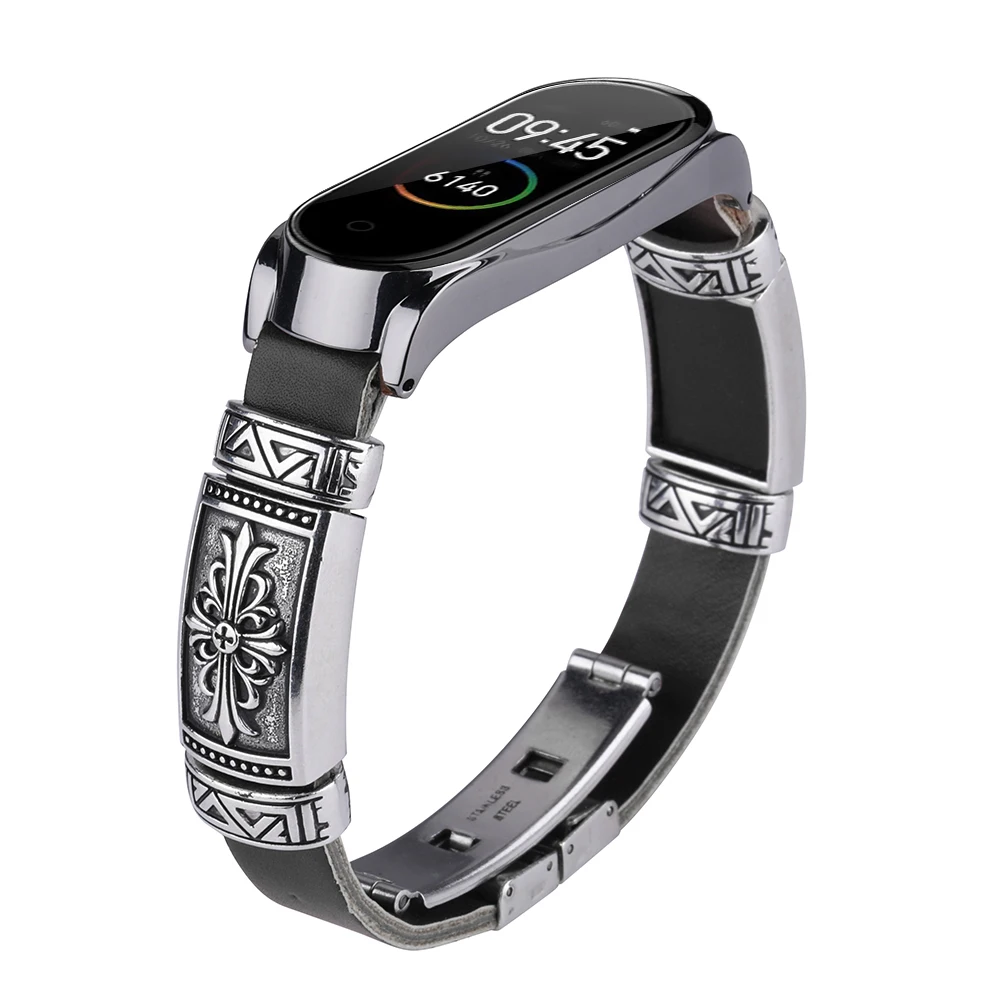 Ремешок на запястье для Xiaomi mi Band 4 и mi Band 3 металл+ кожа DIY браслет для mi Band 4/mi 3 браслет умные часы аксессуары