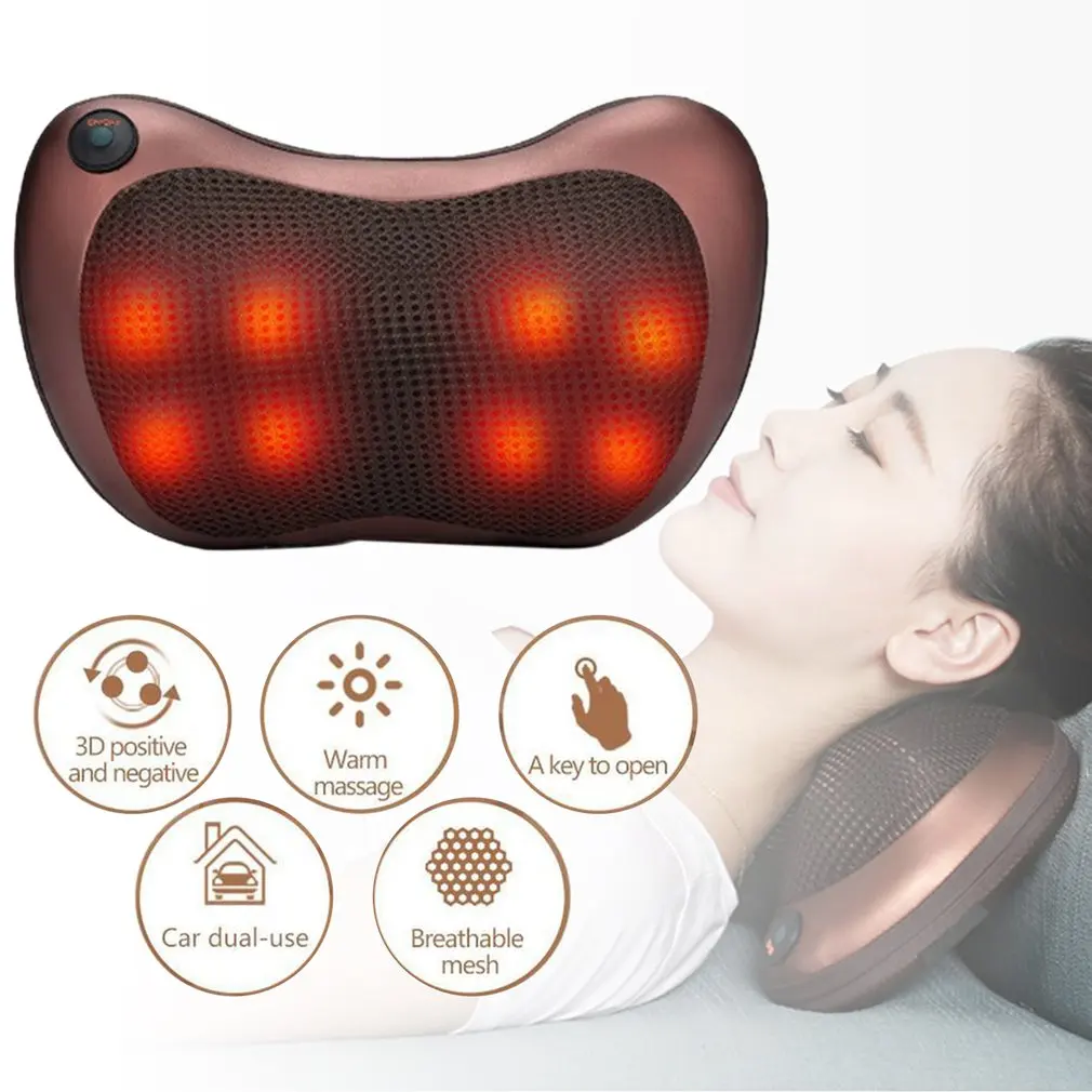 

US Plug 8 Head Vehicle-mounted Shoulder Neck Waist Back Cervical Massager Whole Body Heating Shiatsu kneading Massage Pillow