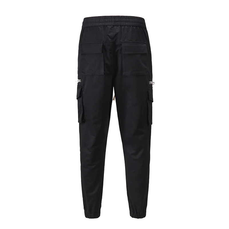 

High Street Multi-pockets Drawstring Cargo Pants Mens Solid Color Straight Baggy Trousers Harajuku Boom Feet Casual Pencil Pants