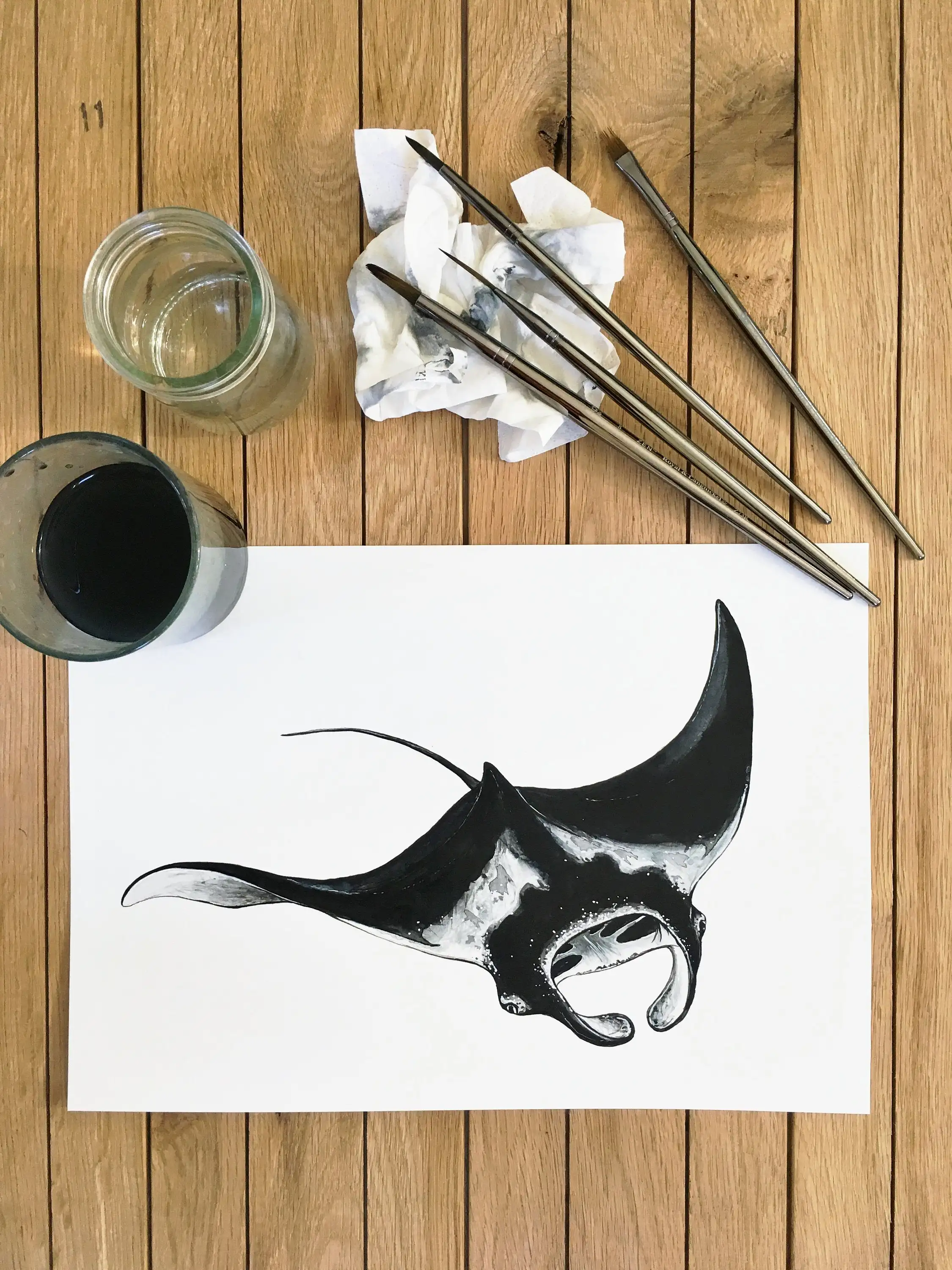 Manta Ray Print декор для стен океана вид животных принт жикле иллюстрация печати