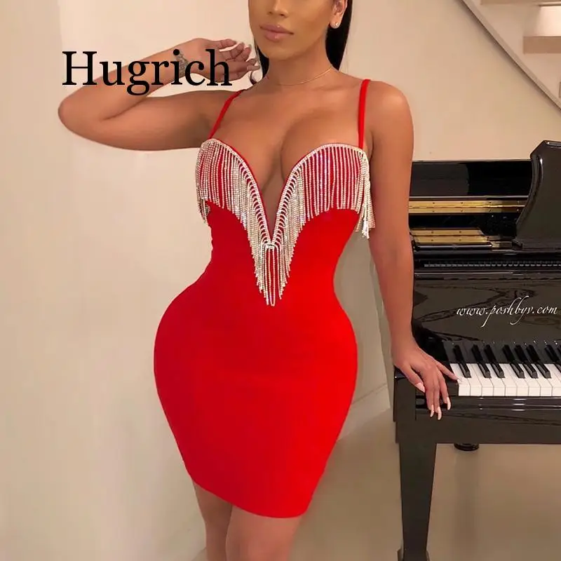2020 Tassel Sequin Dress Women Diamond Fringe Deep V-neck Underwired Sexy Dresses Woman Party Night Club Bodyocn White | Женская одежда