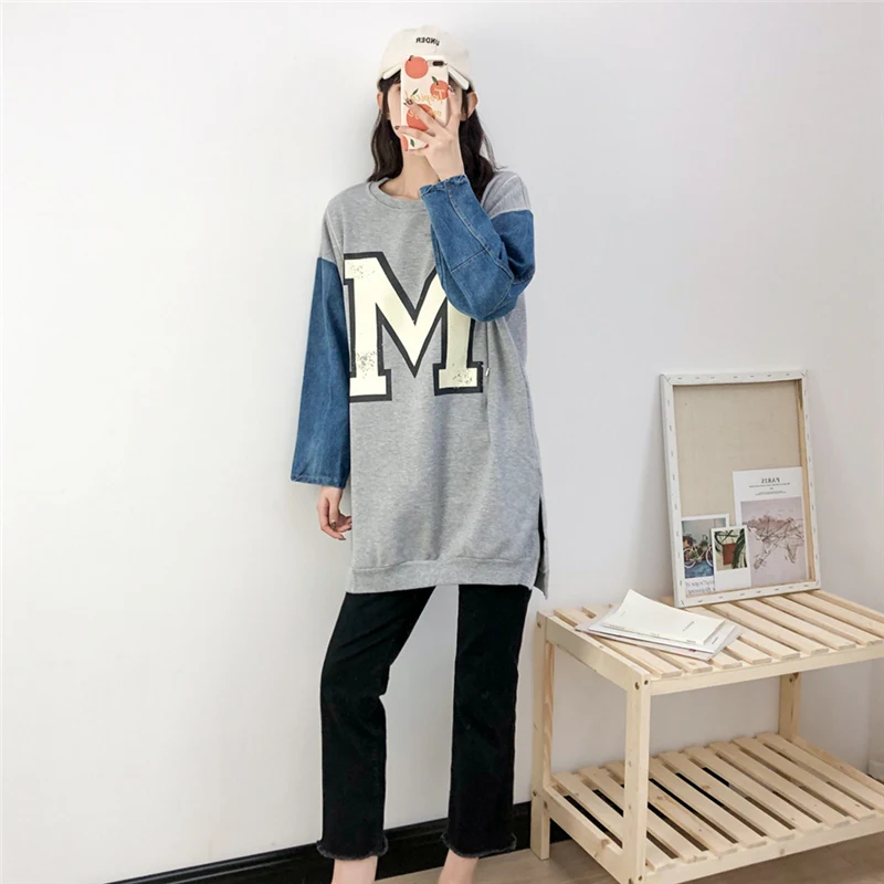 Джинсовая Толстовка для кормящих мам Повседневный свитер с надписью M грудного