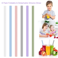 6pcs kitchen reusable silicone drinking straws foldable flexible straw with cleaning brushes kids party supplies bar tools