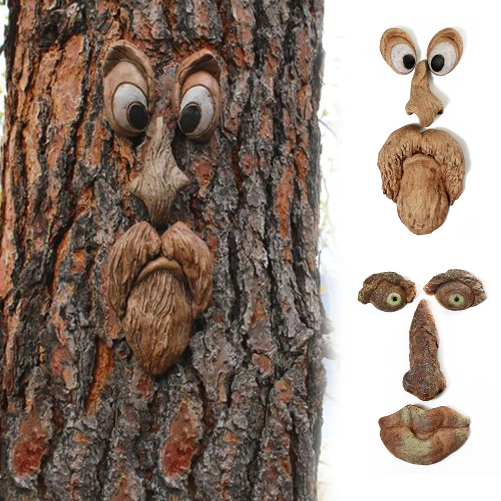 

Tree Bark Grimace Facial Ornaments Easter Old Man Tree Face Decoration Outdoor Easter Creatives Props Courtyard Art G10