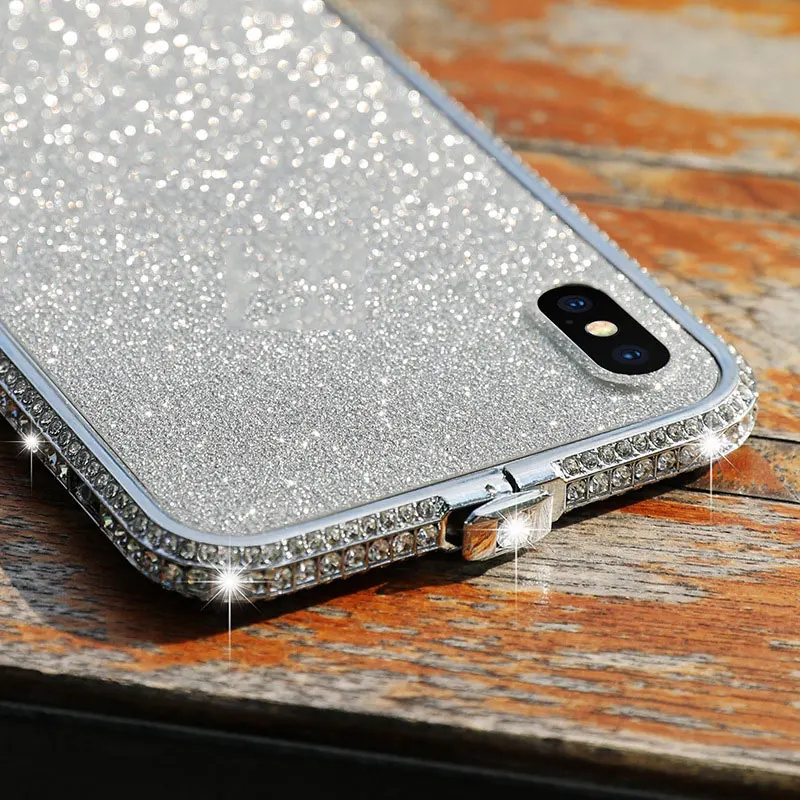 Блестящая Алюминиевая рамка со стразами для iPhone X XS Max XR 8 7 6 6S Plus Алмазный бампер с