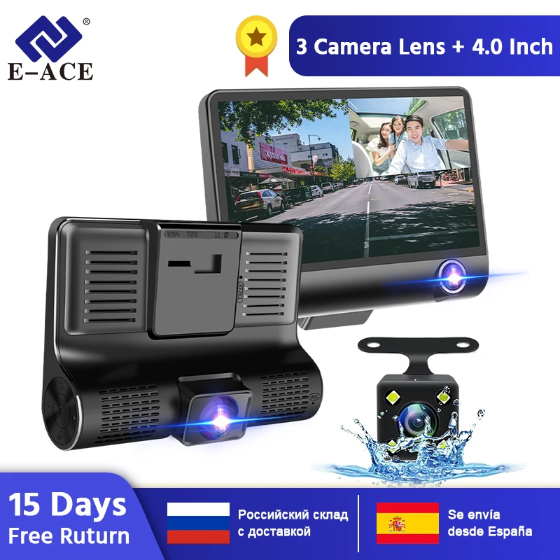 E-ACE 4.0 дюймов мини видеорегистратор Торпедо для автомобиля видео CAM авто 3 camara линзы с заднего вида Видеомагнитофон Mirror HD автомобильные видеорегистраторы 170 градусов Угол обзора видеокамеры видеорегистратор