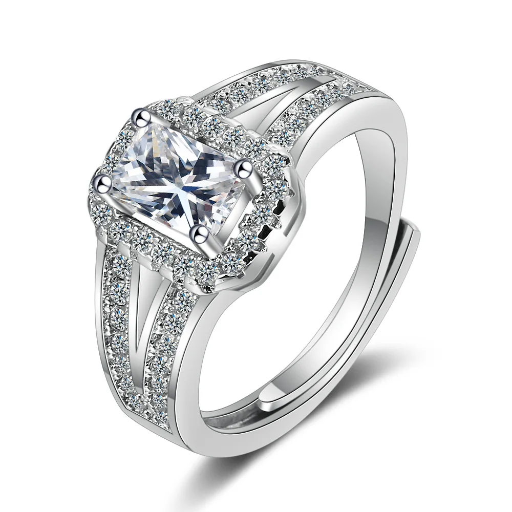 

CR-209 Creative Design Flash Square Zircon Rings Fashion S925 Sterling Silver Adjustable Ring For Girlfriend Romantic Gifts