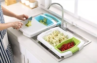 3 in 1 kitchen sink cutting board with storage box food butcher block fruits vegetables drain basket chopping board
